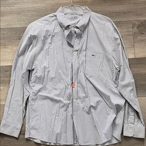 Vineyard Vines Navy and White Striped Performance Button Down Shirt